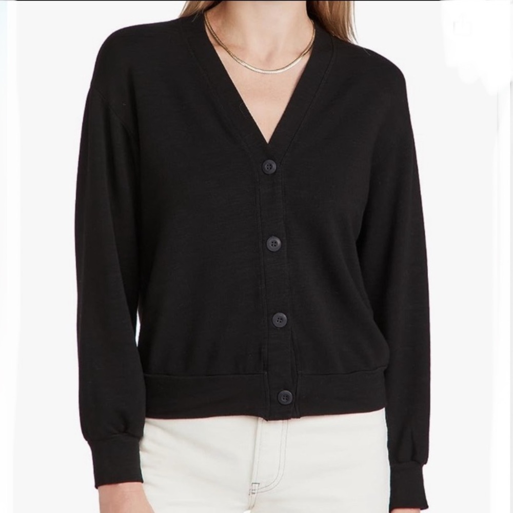 Monrow black semi cropped cotton cardigan
